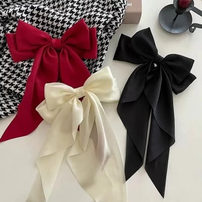 Picture of Big Ponytail Pearl Attach Bow Clip For Woman And Girls For Summer Style - Hair Clip