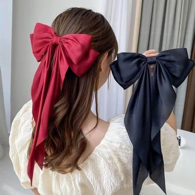 Picture of Korean Fashion Plaid Butterfly Bow Hairpin Girl Hair Accessories for Women Bowknot Hairpins Big Hair Bow By The Splash Bd - Red