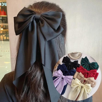 Picture of Korean Fashion Plaid Butterfly Bow Hairpin Girl Hair Accessories for Women Bowknot Hairpins Big Hair Bow By Daraz Shop - Black