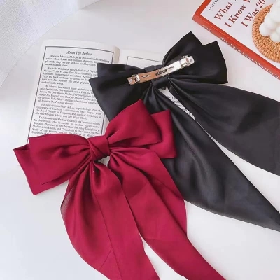Picture of Korean Fashion Plaid Butterfly Bow Hairpin Girl Hair Accessories for Women Bowknot Hairpins Big Hair Bow By Daraz Shop - Black