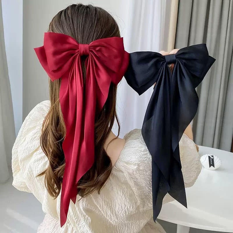 Picture of Korean Fashion Plaid Butterfly Bow Hairpin Girl Hair Accessories for Women Bowknot Hairpins Big Hair Bow By Daraz Shop - Black