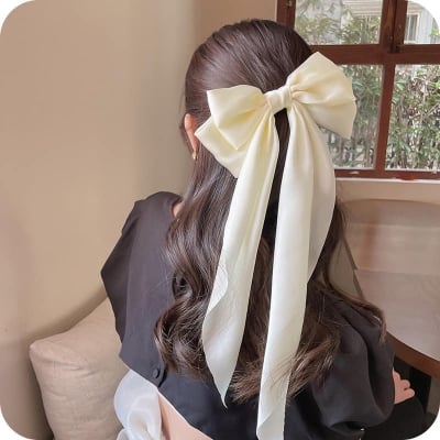 Picture of White Floral Printed Bow Clips Premium Style For Womans - Hair Band - Hair Clip - Crown - White