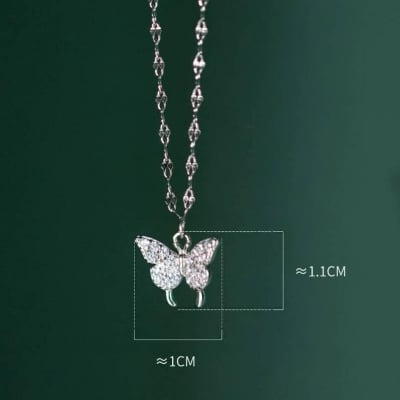 Picture of Silver Simple Brilliant Butterfly Pendant with Cubic Zirconia and Necklace - Silver