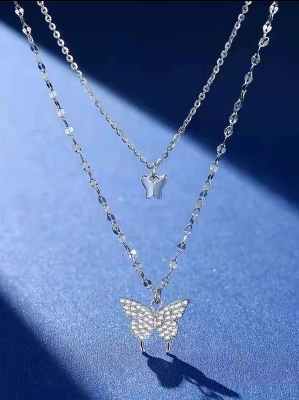 Picture of Butterfly DESIGN necklace with crystal butterfly pendant and chain in silver Stone - Silver
