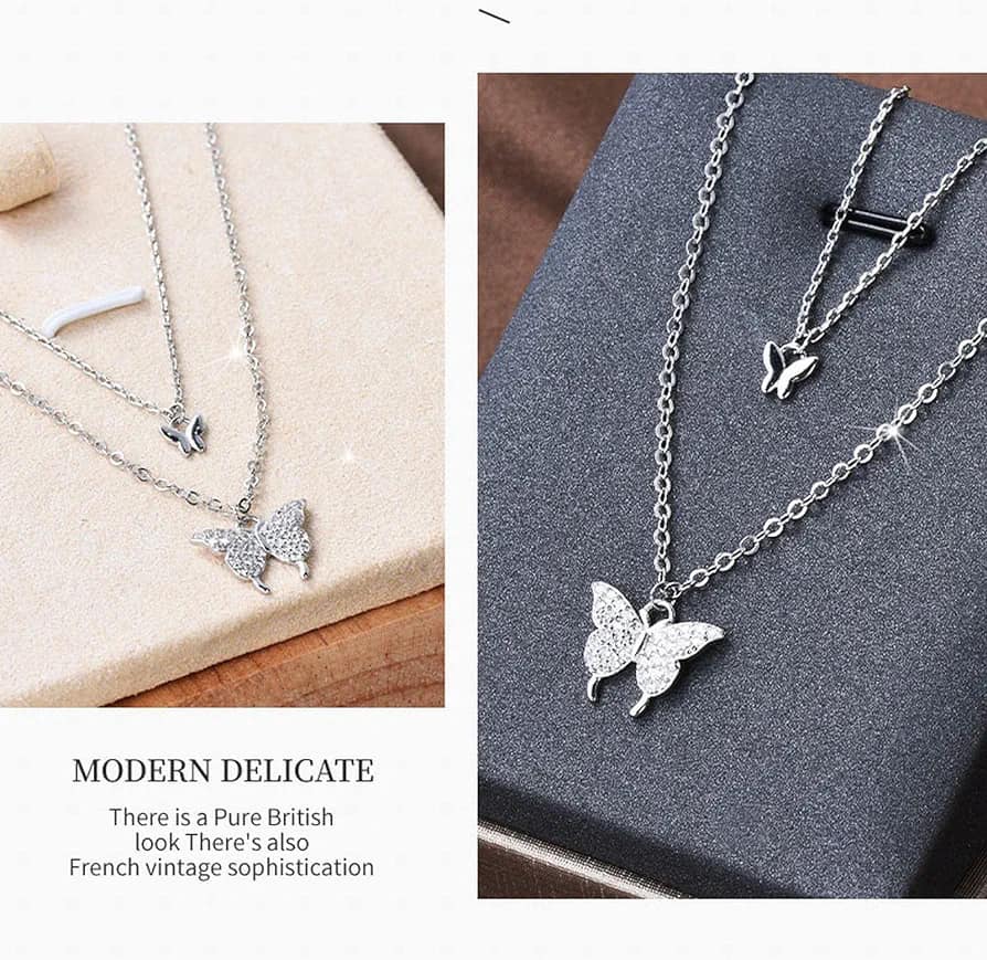 Picture of Butterfly DESIGN necklace with crystal butterfly pendant and chain in silver Stone - Silver