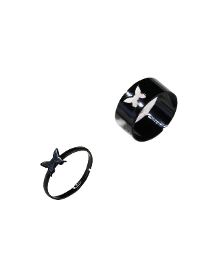 Picture of Butterfly King and Queen Couple Ring Set In Titanium
