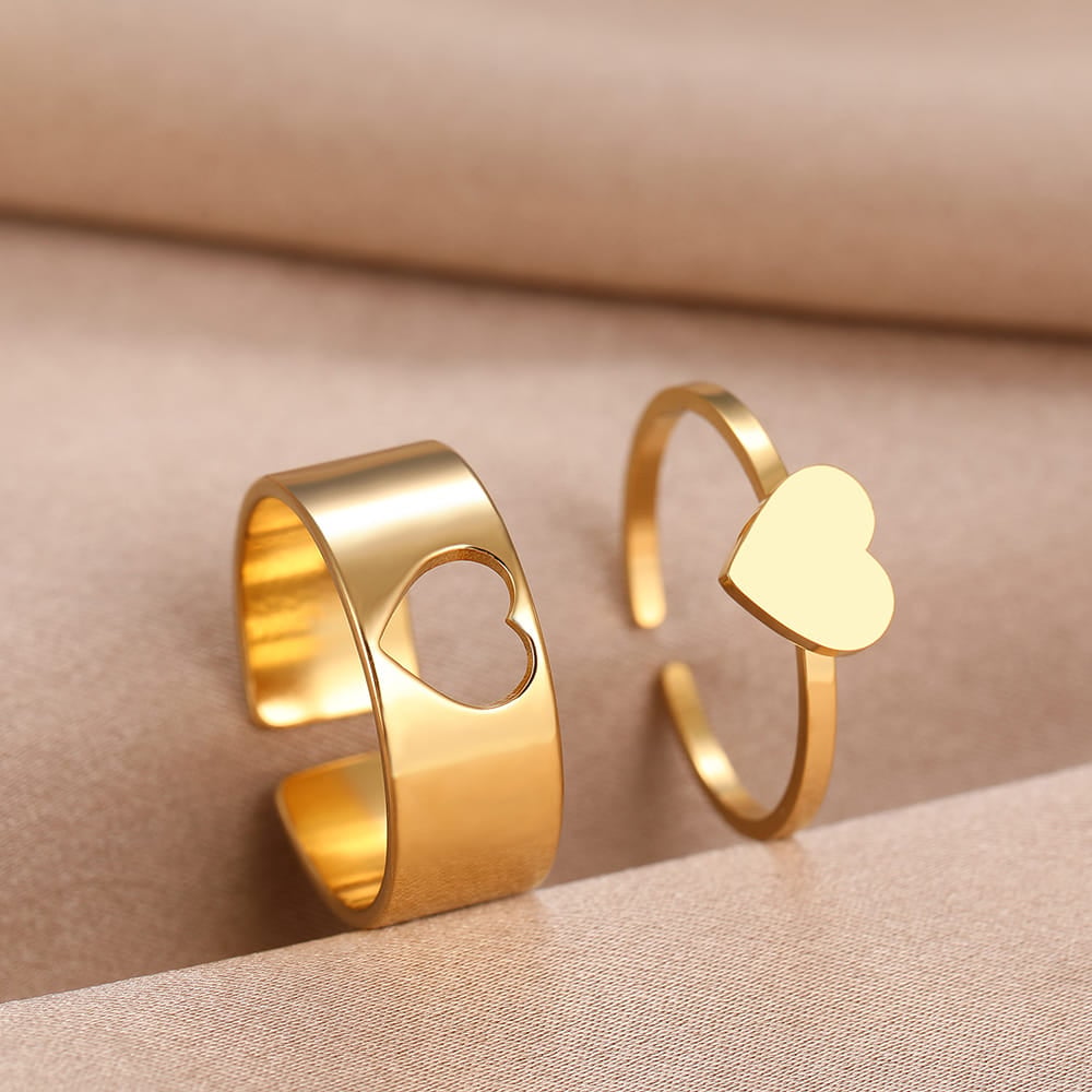 Picture of LOVE King & Queen Couple Ring Set In Titanium Hart Finger Ring Heart/ Attrtive Couple Open Rings