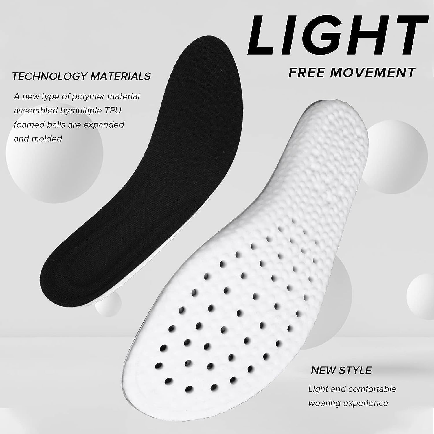 Picture of Massage Pads Sweat-absorbent Sports Insoles for Walking Running Sports Long Standing - Black