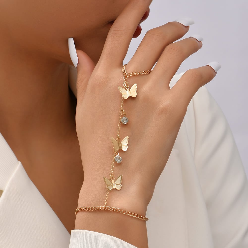 Picture of Bracelet Hand Chain, Golden Hand Chain,  Gold Bracelet Chain,  Women, Finger Chain Silver - Gold