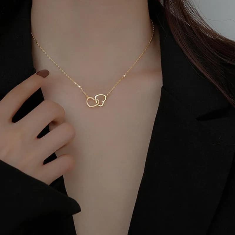 Picture of Sterling Silver Necklace Plated Korean Fashion Cute Heart Shaped Pendant Necklace For Girls