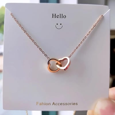 Picture of Trendy Two Heart Shaped Necklaces For Women Geometric Shape Choker Ladies Birthday Gift Fashion Jewelry