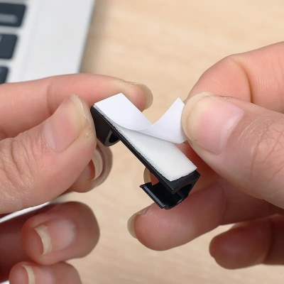 Picture of 10 pcs Adhesive Data Cable Charging Wire Holder Clips Wall Desktop Cable Organizer Peeling and Mounting, Using Adhesive Glue.