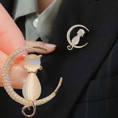 Picture of Moon Cat Brooch Hijab Safety Pin for Women ( Unique Design ) - Gold