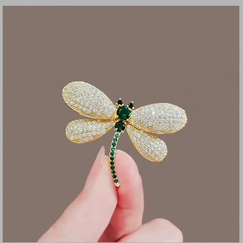 Picture of Crystal Dragonfly Brooch Hijab pin Fashion Creative Safty Pins For girls and Women - Gold
