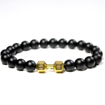 Picture of Classic Natural Black Dumbbell Bracelet for Men - Gold