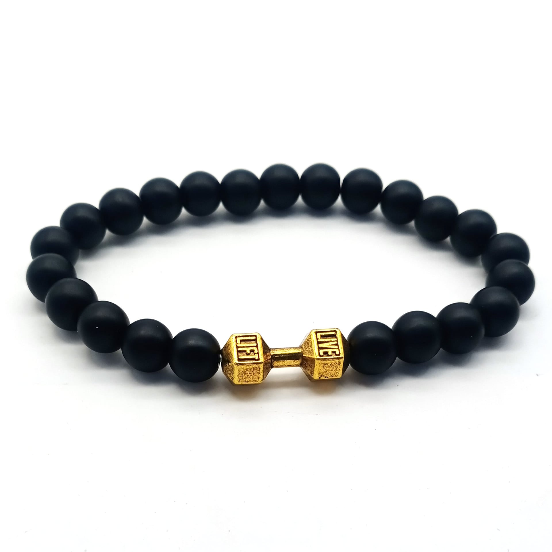 Picture of Classic Natural Black Dumbbell Bracelet for Men - Gold