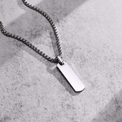 Picture of Bar Pendant Necklace For Men Stainless Steel Box Chain Pendant Men’s Necklace - Silver