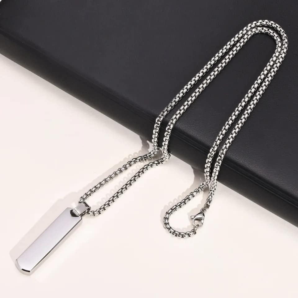 Picture of Bar Pendant Necklace For Men Stainless Steel Box Chain Pendant Men’s Necklace - Silver