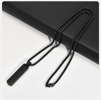 Picture of Black Rectangle Pendant Necklace for Men - Black