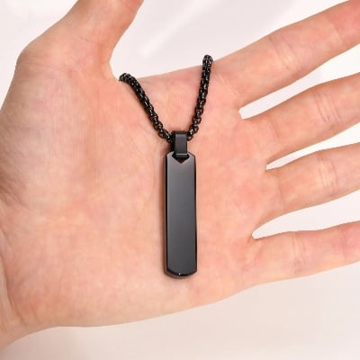 Picture of Black Rectangle Pendant Necklace for Men - Black