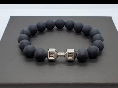 Picture of Male Fitness Golden Dumbbell Sports Bracelet for Men - Silver