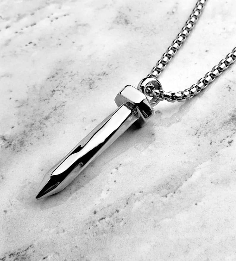 Picture of Twisted Shape Pendant Necklace For Men Women Stainless Steel Chain Necklace - Silver