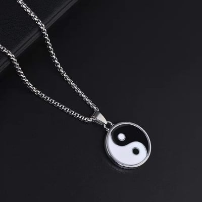 Picture of Black White Metal  Pendant Necklace For Men - Black