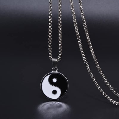 Picture of Black White Metal  Pendant Necklace For Men - Black