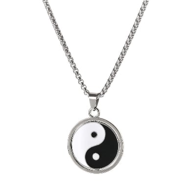 Picture of Black White Metal  Pendant Necklace For Men - Black
