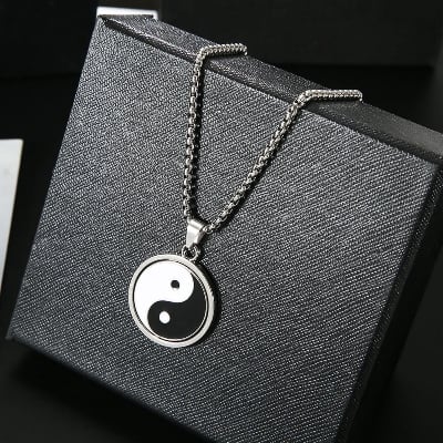 Picture of Black White Metal  Pendant Necklace For Men - Black