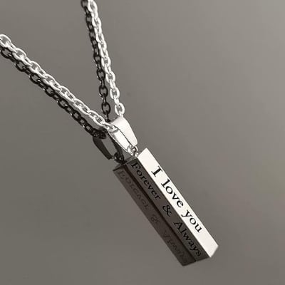 Picture of Silver  Necklace  "I love you" Necklace Simple Accessories Family Gifts Stainless Steel Pendant Gifts Jewelry - Silver