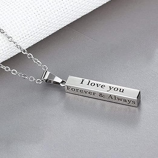 Picture of Silver  Necklace  "I love you" Necklace Simple Accessories Family Gifts Stainless Steel Pendant Gifts Jewelry - Silver