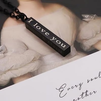 Picture of Black Letter Silver  Necklace  "I love you" Necklace Simple Accessories Family Gifts Stainless Steel Pendant  Gifts Jewelry