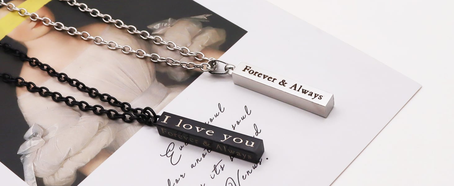 Picture of Black Letter Silver  Necklace  "I love you" Necklace Simple Accessories Family Gifts Stainless Steel Pendant  Gifts Jewelry