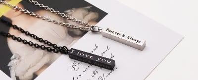 Picture of Black Letter Silver  Necklace  "I love you" Necklace Simple Accessories Family Gifts Stainless Steel Pendant  Gifts Jewelry