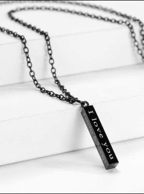 Picture of Black Letter Silver  Necklace  "I love you" Necklace Simple Accessories Family Gifts Stainless Steel Pendant  Gifts Jewelry