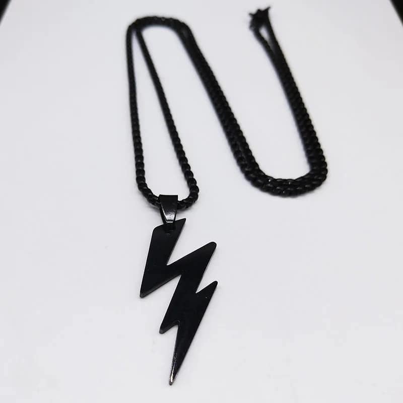 Picture of Lightning Pendant Necklace For Men Boys Gifts Jewelry - Black