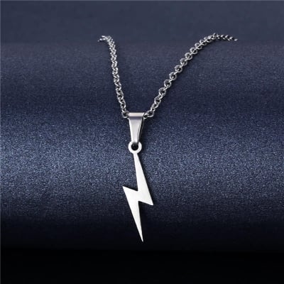 Picture of Stainless Steel  Blank Guitar Pick Pendant Necklace Chain  For Men/ Boys Gifts - Silver