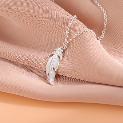 Picture of Sterling Silver Feather Necklace Pendant Fashion Chain for Men - Silver