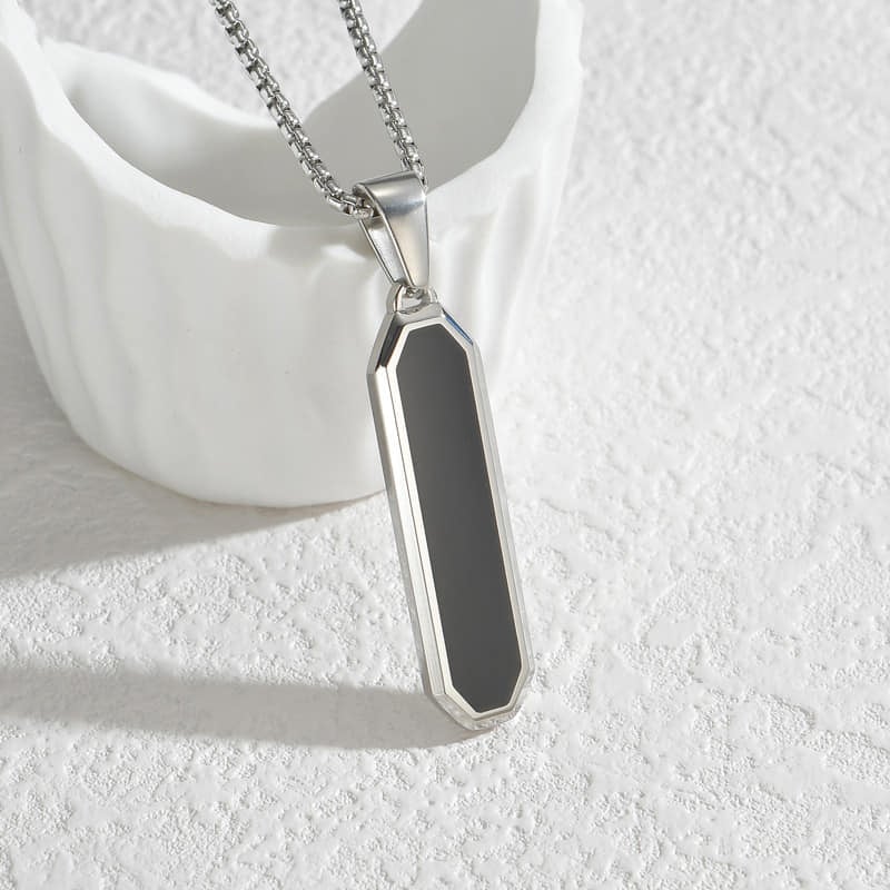 Picture of Black Enamel Bar Pendant Necklace - Men's Jewelry - Black