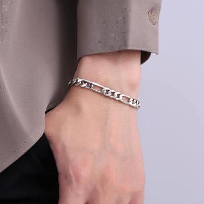 Picture of Men Stainless Steel Bracelet with  Jewelry Bracelet for Men - Silver