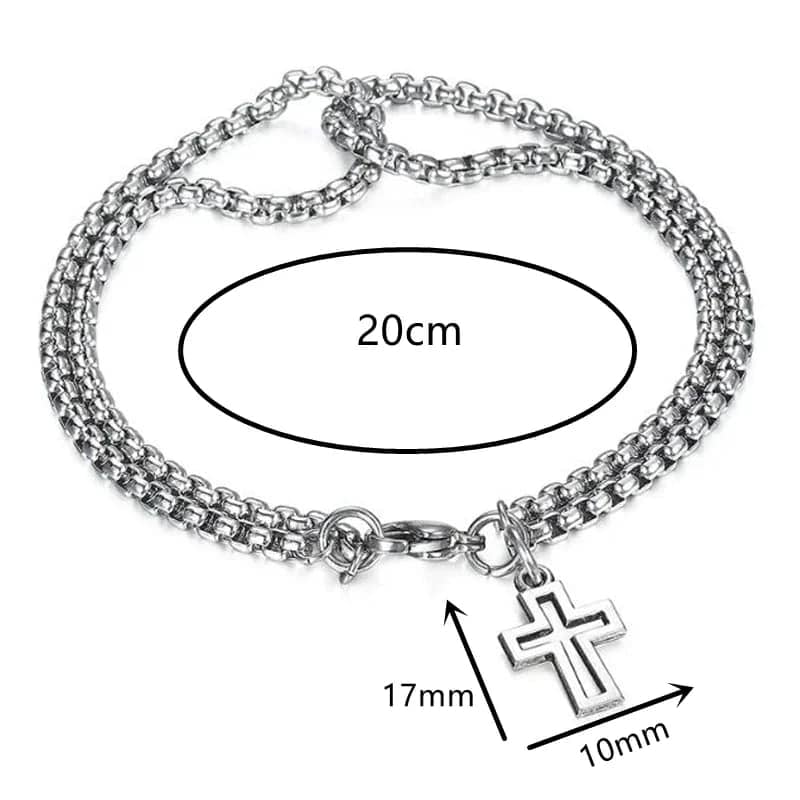 Picture of Men's Stainless Steel Small Cross Bracelet Fashion Box Chain Bracelet For Men - Silver