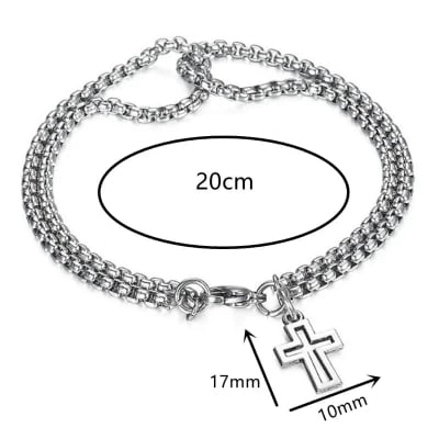 Picture of Men's Stainless Steel Small Cross Bracelet Fashion Box Chain Bracelet For Men - Silver