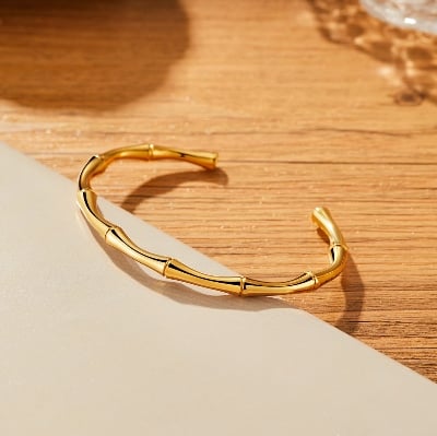 Picture of Simple  Bamboo Joint Opening Stainless Steel Bracelet For Women - Gold