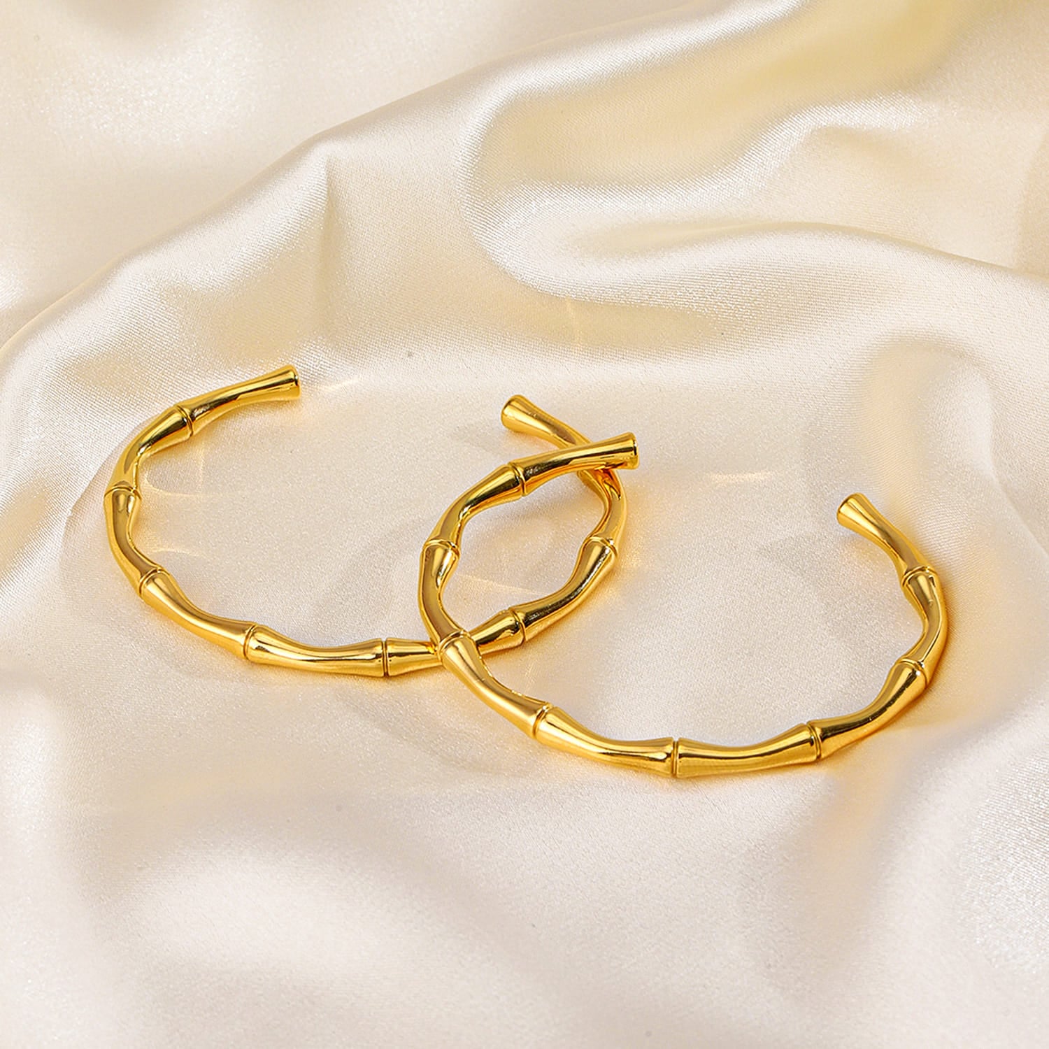 Picture of Simple  Bamboo Joint Opening Stainless Steel Bracelet For Women - Gold