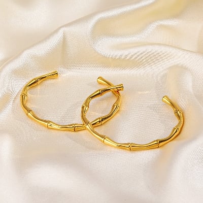 Picture of Simple  Bamboo Joint Opening Stainless Steel Bracelet For Women - Gold