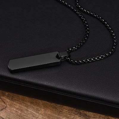 Picture of New Balck Stainless Steel Pendant and Bar Necklace Chain  for Men - Black