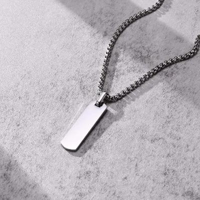 Picture of New Fashionable Boys Pendant and Bar  Silver Necklace for Men, Stainless Steel - Silver