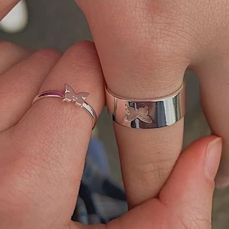 Picture of Silver Butterfly Couple Ring Matching Wrap Finger Ring - Silver