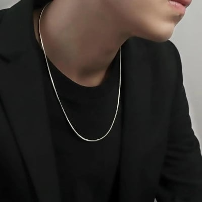 Picture of Geometry Necklace Stainless Steel Trendy Fashion Necklace For Men - Silver